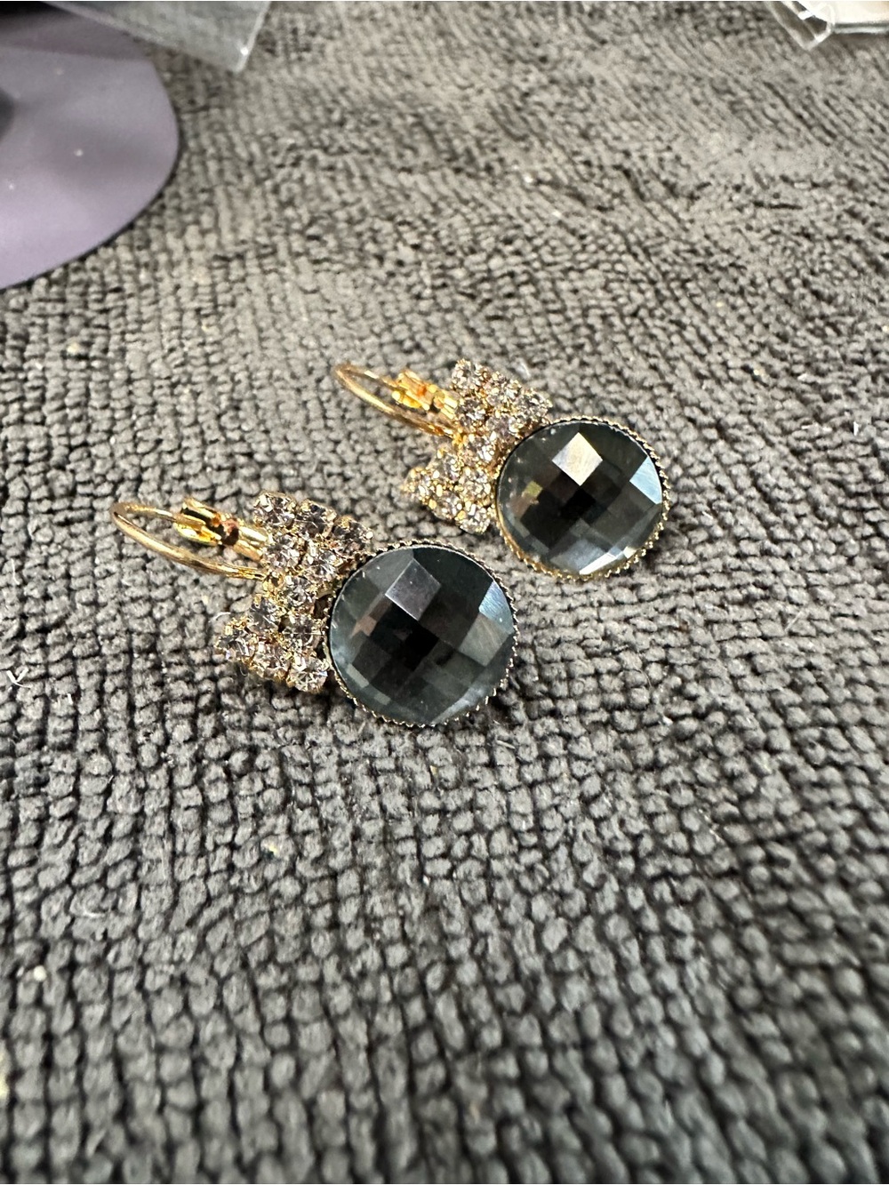Gold-Tone Earrings with Black Faceted Crystals and Pavé Accents